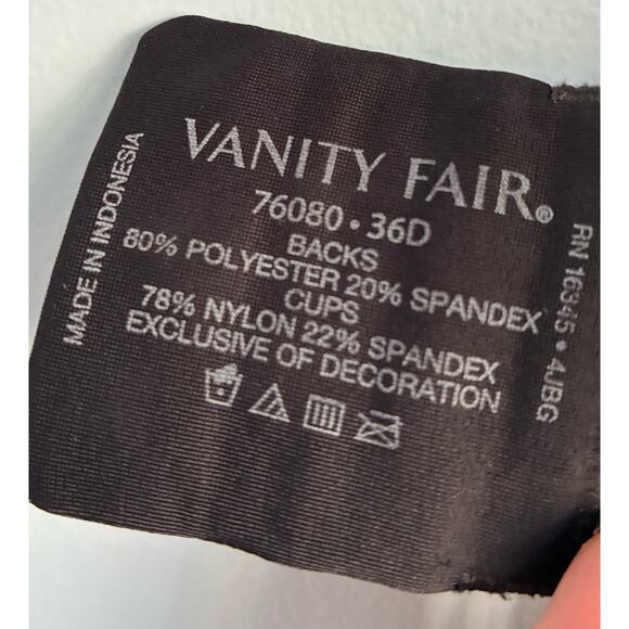 Vanity Fair Bra Beauty Back Underwire Minimizer 36D Black - Picture 5 of 7